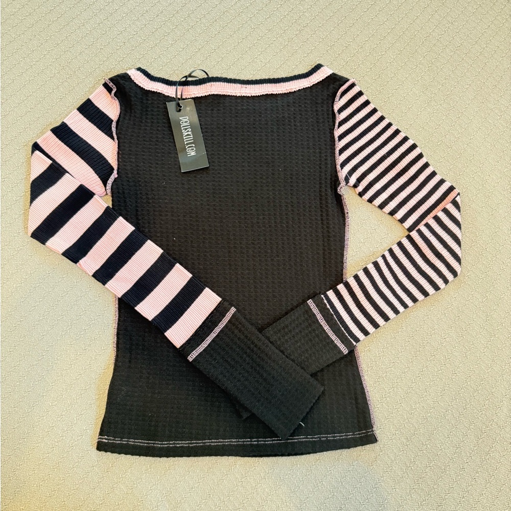 Current Mood Black and Pink Striped Long Sleeve Tee - Picture 2 of 2
